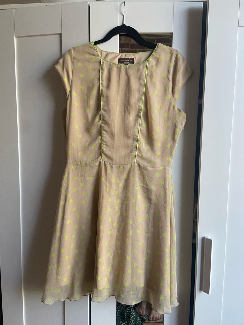 Vintage Polka Dot A-Line Dress with Neon Yellow Accents